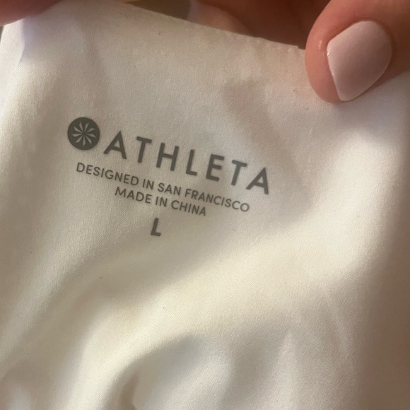 Athleta Ivory White Laser Cut Perforated Cropped Tank Top Spaghetti Strap L - Picture 6 of 7